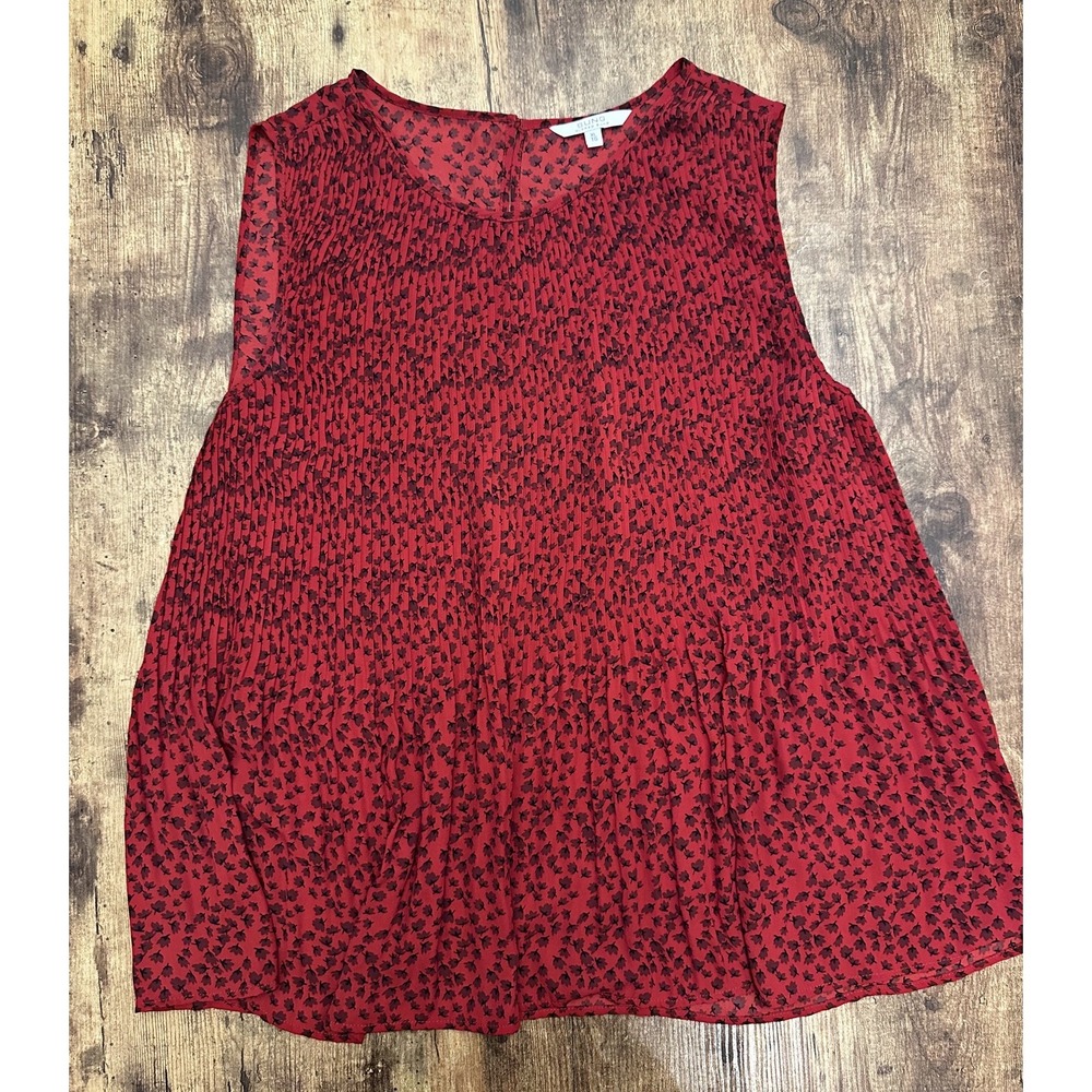 Alfred Sung Red Floral Pleated Sleeveless Blouse Size XL #207